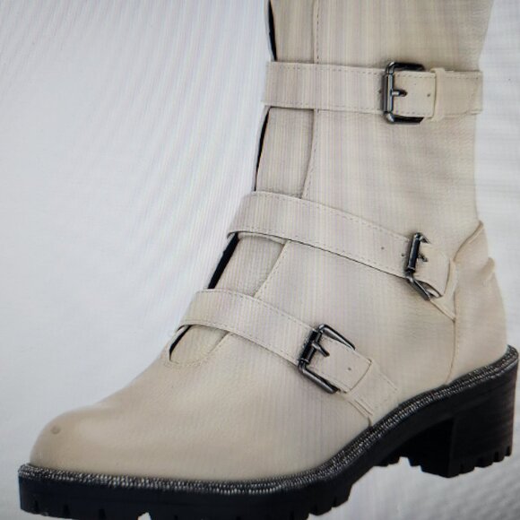 Kenneth Cole Reaction Boots Size 6 Ivory Tate Biker Jewel Faux Leather. NIB - Picture 13 of 15
